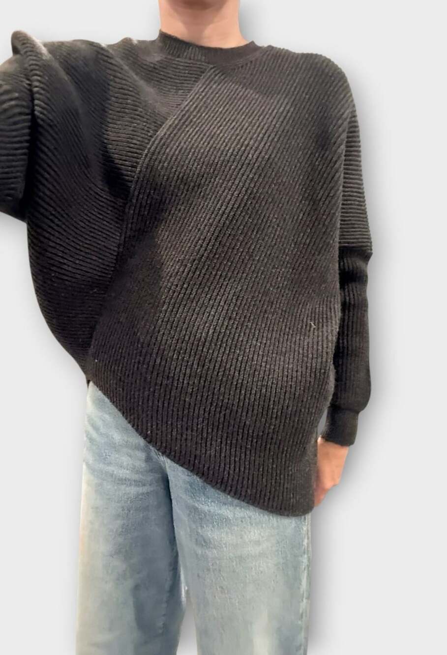 Stella McCartney Women Asymmetrical Dolman Sleeve Crew Neck Sweater Dark Gray
